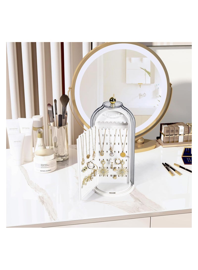 Excefore منظم حامل المجوهرات الدوار صناديق ومنظمات المجوهرات، 4 أقسام مع صينية سفلية، منظم المجوهرات للقلائد، الأساور، الأقراط، الخواتم (أبيض) - Image 3