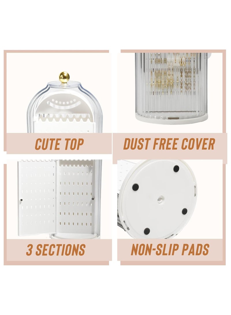 Excefore منظم حامل المجوهرات الدوار صناديق ومنظمات المجوهرات، 4 أقسام مع صينية سفلية، منظم المجوهرات للقلائد، الأساور، الأقراط، الخواتم (أبيض) - Image 5