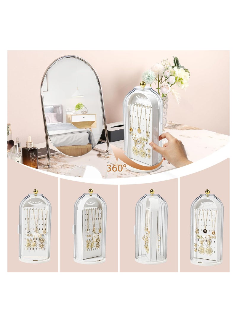 Excefore منظم حامل المجوهرات الدوار صناديق ومنظمات المجوهرات، 4 أقسام مع صينية سفلية، منظم المجوهرات للقلائد، الأساور، الأقراط، الخواتم (أبيض) - Image 4