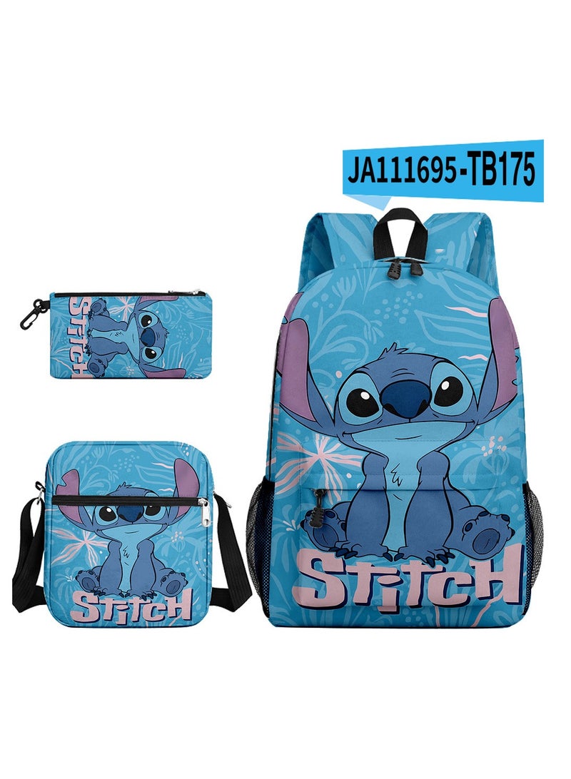 New Cartoon Stitch Backpack School Bag Children's Lunch Bag Pencil Bag Three-Piece Set For Primary And Secondary School Students 32*45*13 cm
