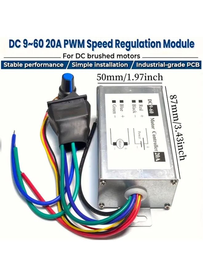 DC9 60V 20A PWM Motor Speed Controller Metal Forward Reverse Industrial - Image 4