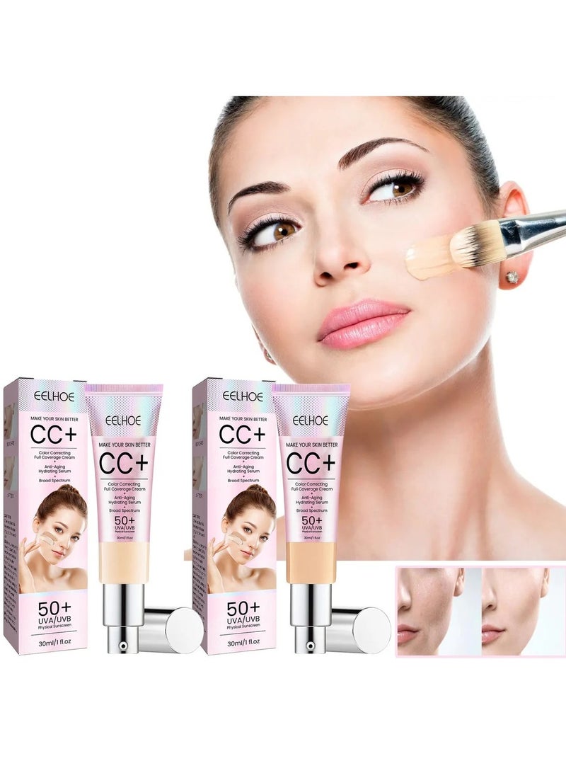 إيلهو كريم تصحيح اللون CC+ تغطية كاملة بعامل حماية من أشعة الشمس 50+، كريم أساس CC، سيروم مرطب خفيف الوزن بتغطية كاملة، يتحكم في الزيوت ويرطب البشرة، كريم تصحيح اللون غير اللامع طويل الأمد (خفيف) 30 مل. - Image 2