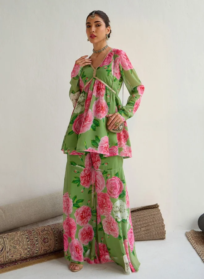 SASSAFRAS Floral Printed Kurti with Sharara for Women