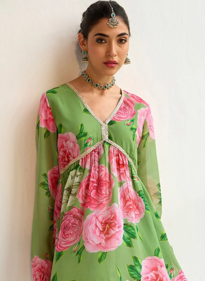 SASSAFRAS Floral Printed Kurti with Sharara for Women