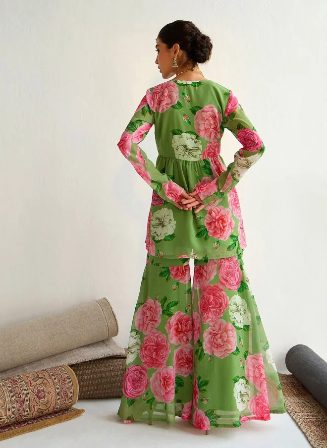 SASSAFRAS Floral Printed Kurti with Sharara for Women