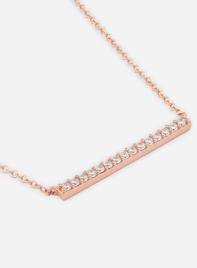 MINUTIAE Austrian Cubic Zirconia Diamond Elegant Stylish Charm Brass Chain Jewellery Set for Women & Girls - Rose Gold | Includes 1 Necklace and 1 Bracelet | Enhance Confidence on Special Events - Image 3