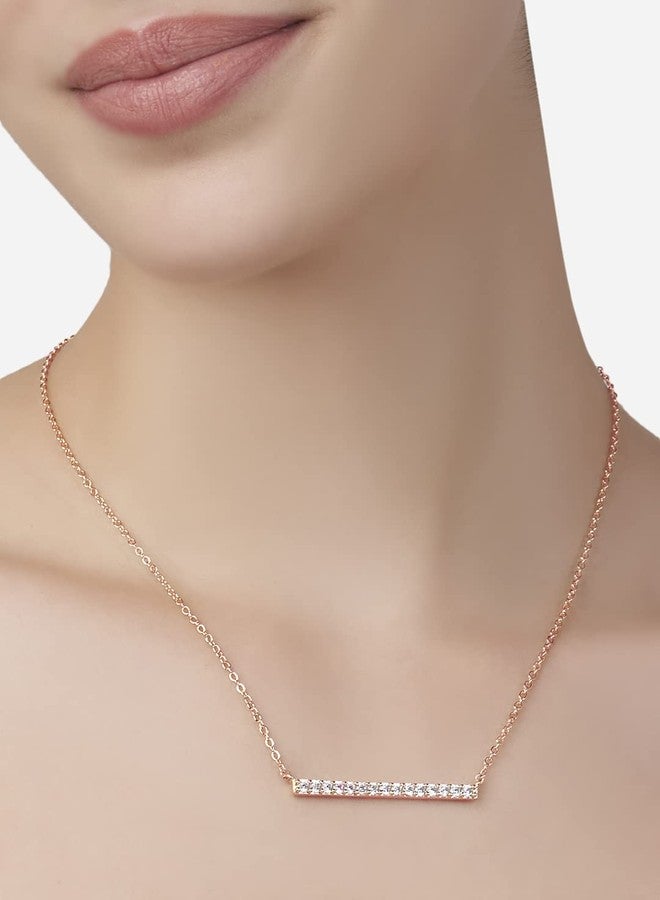 MINUTIAE Austrian Cubic Zirconia Diamond Elegant Stylish Charm Brass Chain Jewellery Set for Women & Girls - Rose Gold | Includes 1 Necklace and 1 Bracelet | Enhance Confidence on Special Events - Image 2
