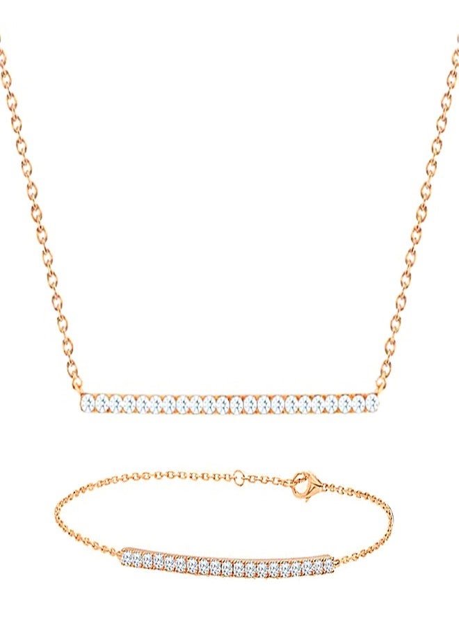 MINUTIAE Austrian Cubic Zirconia Diamond Elegant Stylish Charm Brass Chain Jewellery Set for Women & Girls - Rose Gold | Includes 1 Necklace and 1 Bracelet | Enhance Confidence on Special Events - Image 1