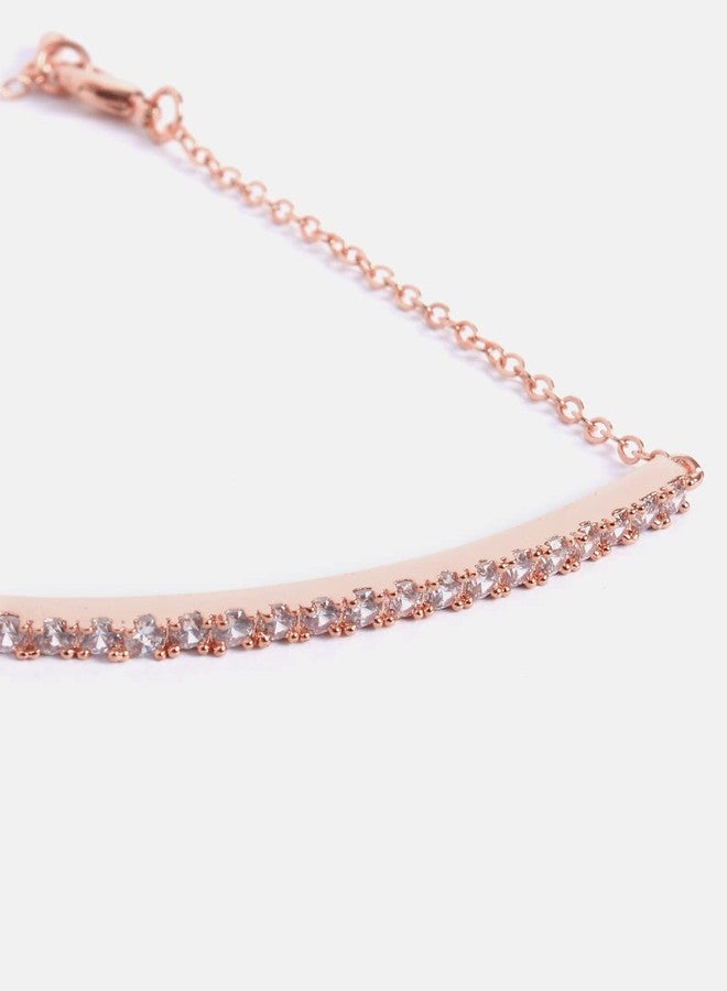 MINUTIAE Austrian Cubic Zirconia Diamond Elegant Stylish Charm Brass Chain Jewellery Set for Women & Girls - Rose Gold | Includes 1 Necklace and 1 Bracelet | Enhance Confidence on Special Events - Image 4