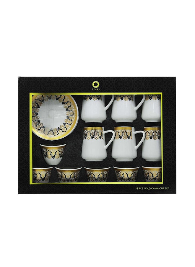 PEARL فنجان قهوة سيراميكي ذهبي مع saucer، P00011، مجموعة 18 قطعة، 90 مل  - Image 4
