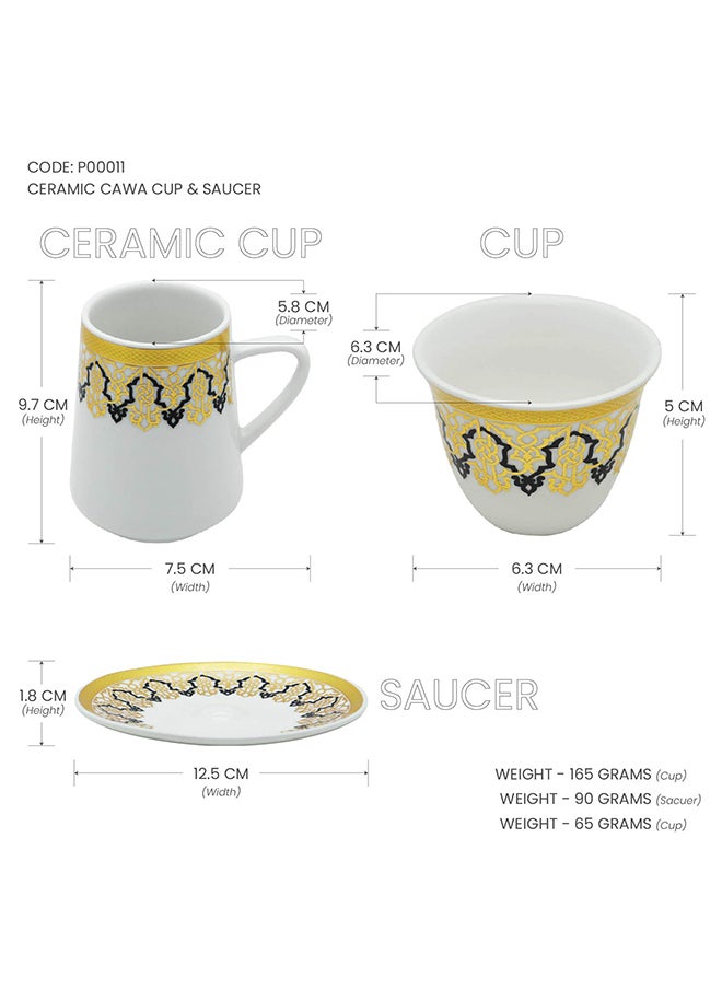 PEARL فنجان قهوة سيراميكي ذهبي مع saucer، P00011، مجموعة 18 قطعة، 90 مل  - Image 3