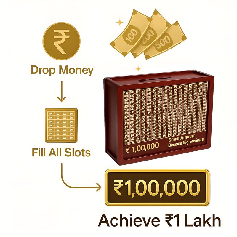 DALUCI صندوق توفير المال للبالغين والأطفال | تحدي توفير 1 لاخ صندوق خنزير خشبي مع شبكة الفئات | صندوق توفير نقدي، منظم ميزانية وهدية فريدة (خشبي) - Image 2