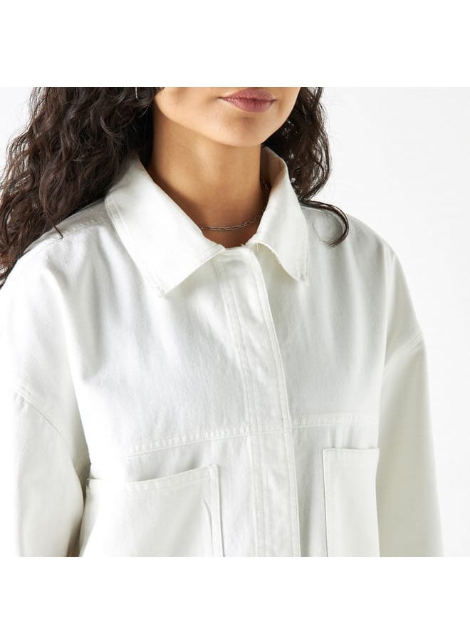 Lee Cooper Lee Cooper Solid Denim Shirt with Long Sleeves and Pockets  - Image 4