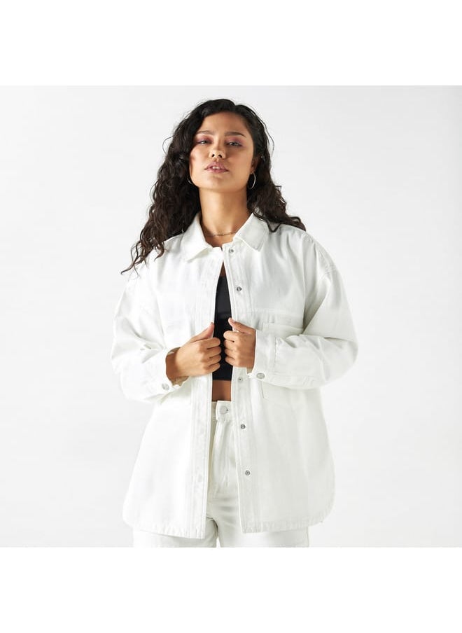 Lee Cooper Lee Cooper Solid Denim Shirt with Long Sleeves and Pockets  - Image 1