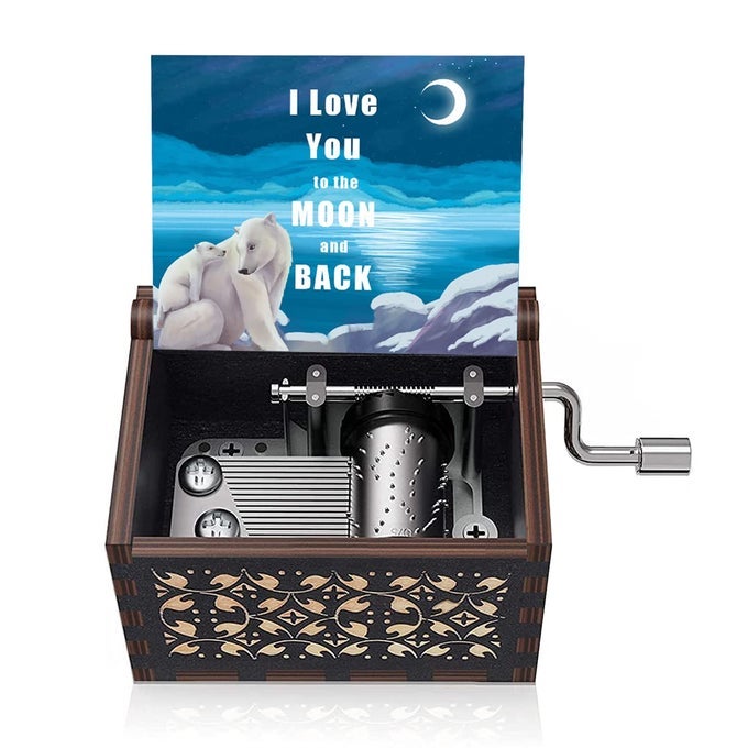 I LOVE YOU TO THE MOON AND BACK MUSIC BOX CHRISTMAS GIFT FOR DAUGHTER SON MOM DAD BIRTHDAY ANNIVERSARY FOR GRANDMA GRANDDAUGHTER HAND CRANK MUSICAL BOX