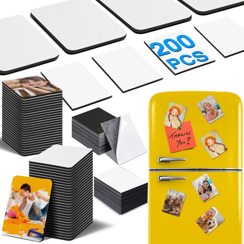 NEOACT 200Pcs Sublimation Magnet Blanks SetPersonalized Sublimation Refrigerator Magnet for Home Kitchen Microwave Oven DecorOffice Calendar with 100PCS Blank Rubber Pad6x8cm 100PCS DIY Soft Magnetic 