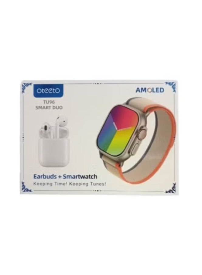 Oteeto TU96 Smart Duo Smart Watch | AMOLED Display | Bluetooth Earphones & Wireless Charger Combo | Advanced Fitness Tracker with Heart Rate Monitor & Smart Connectivity - Image 2