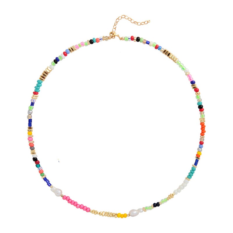 Wellike Freshwater Pearl Beaded Necklace for Women Handmade Boho Colorful Glass Beads Choker Necklace Stainless Steel 18K Gold Plated Bohemian Women Summer Jewelry Gifts (KKWX921AMZ) - Image 1