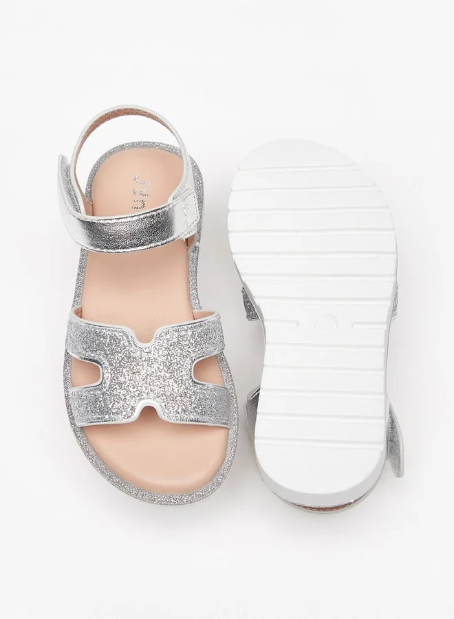 JUNIORS Girls Glitter Sandals With Hook And Loop Closure