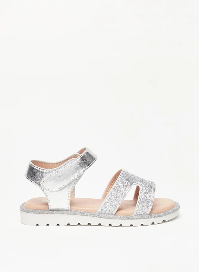 JUNIORS Girls Glitter Sandals With Hook And Loop Closure