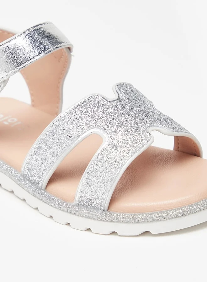 JUNIORS Girls Glitter Sandals With Hook And Loop Closure