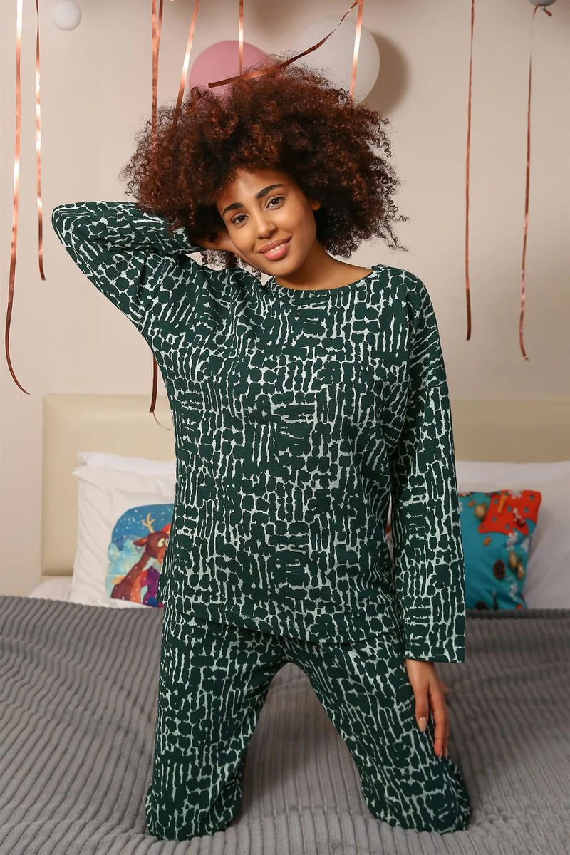 Akbeniz Women's Long Sleeve 3 Yarn Combed Cotton Pajama Set 4181