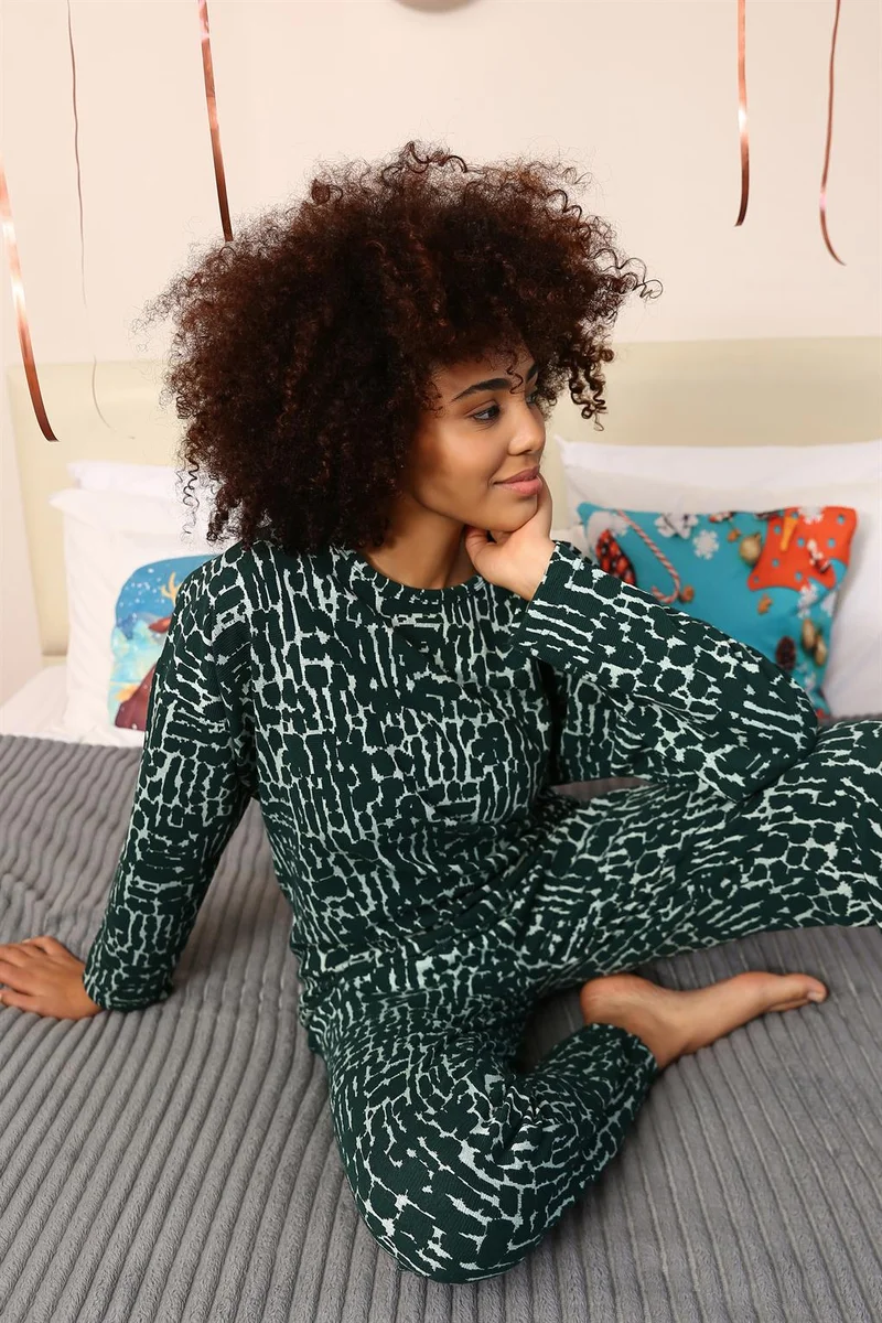 Akbeniz Women's Long Sleeve 3 Yarn Combed Cotton Pajama Set 4181
