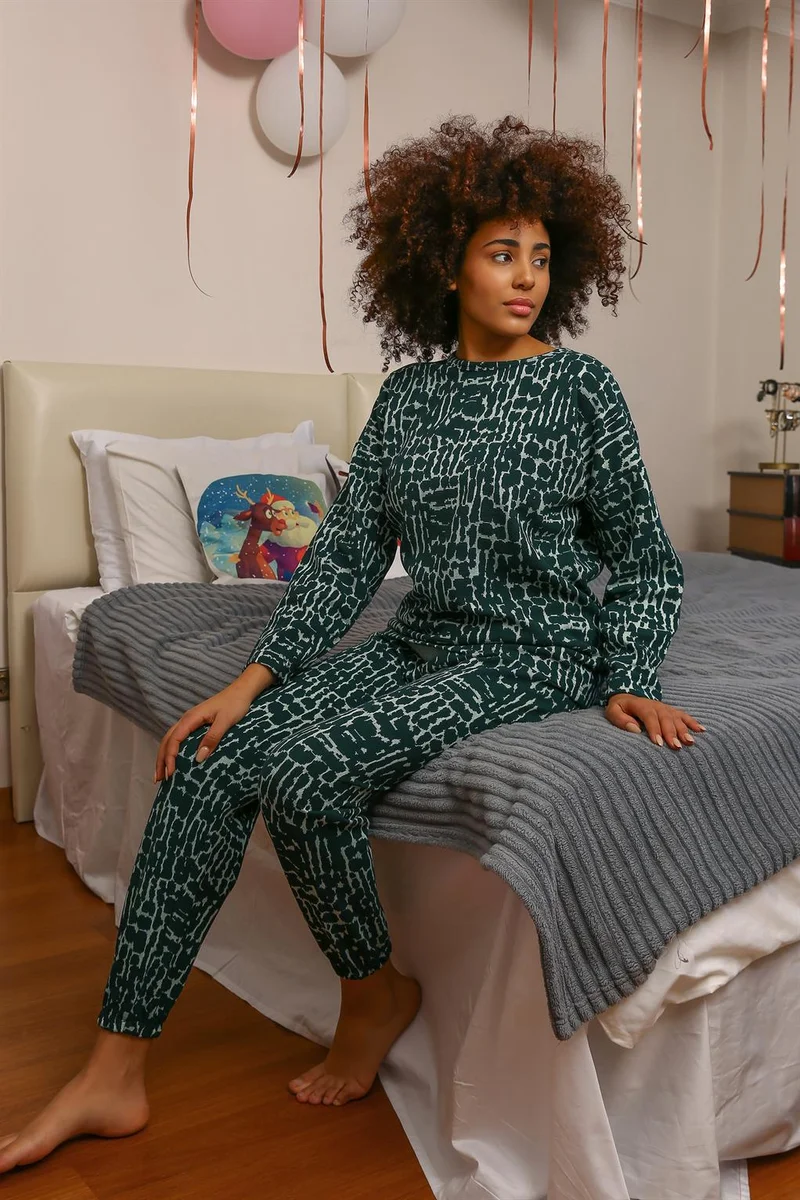 Akbeniz Women's Long Sleeve 3 Yarn Combed Cotton Pajama Set 4181
