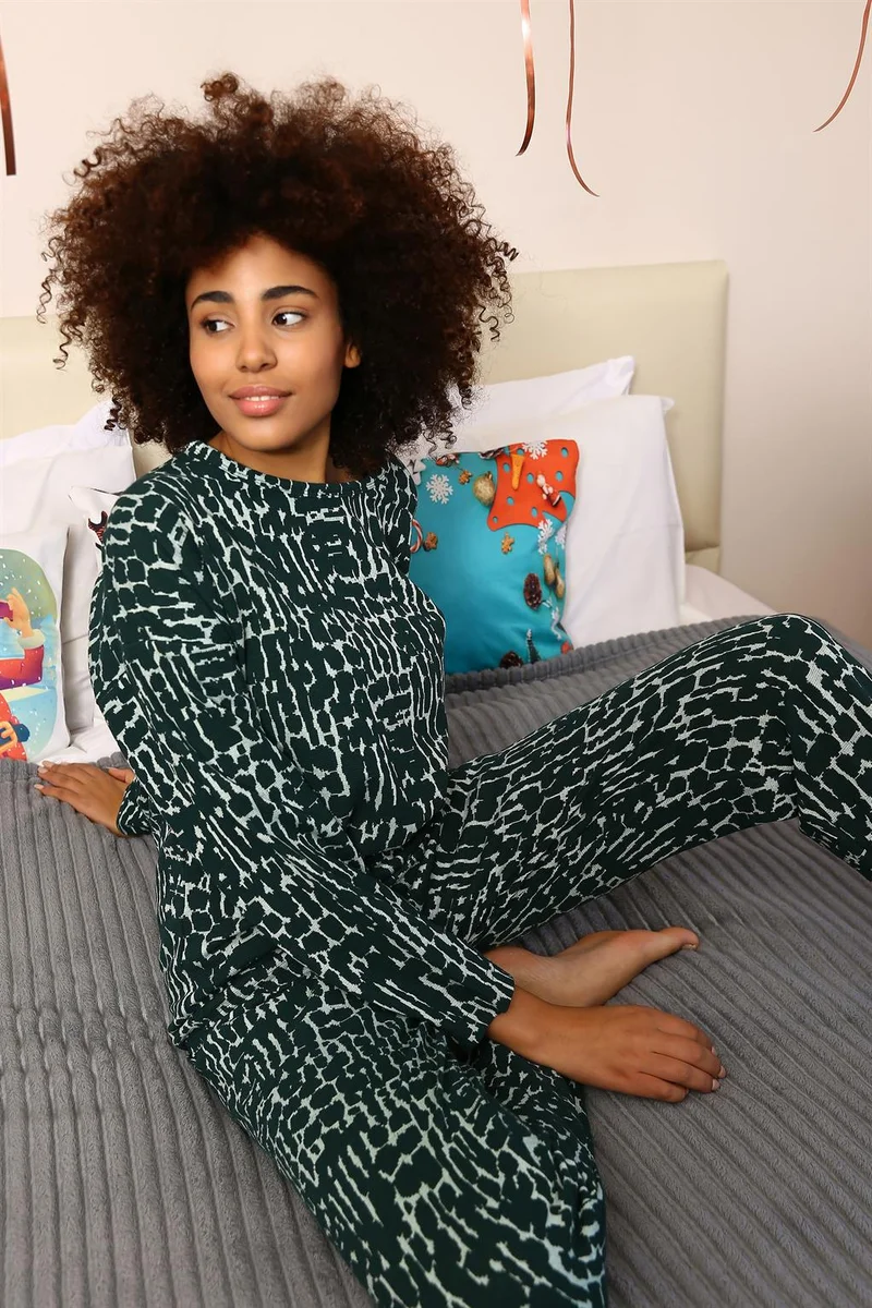 Akbeniz Women's Long Sleeve 3 Yarn Combed Cotton Pajama Set 4181