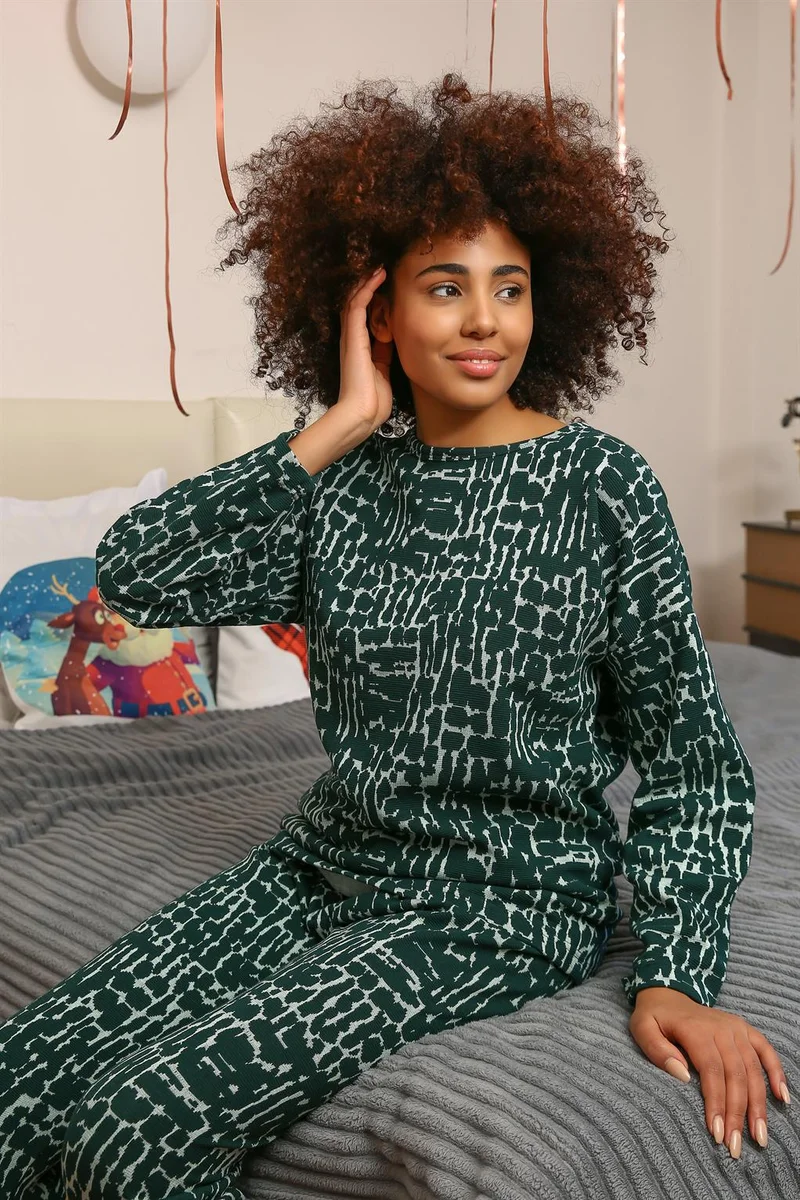 Akbeniz Women's Long Sleeve 3 Yarn Combed Cotton Pajama Set 4181