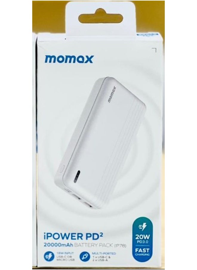 Momax - iPower PD 2 20000mAh Fast Charging portable battery pack (White) - Image 1