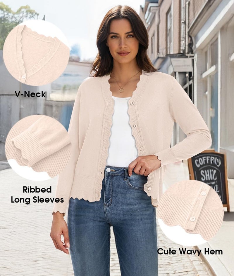 GRECERELLE Women's Open Front Cardigans Button Down Long Sleeve Shrug Sweater(Apricot, Small) - Image 5