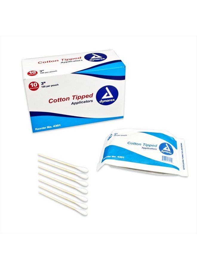 Cotton Tipped Applicators with Wooden Shaft, Non-Sterile, 3 Inch, 100 Count (Pack of 10)