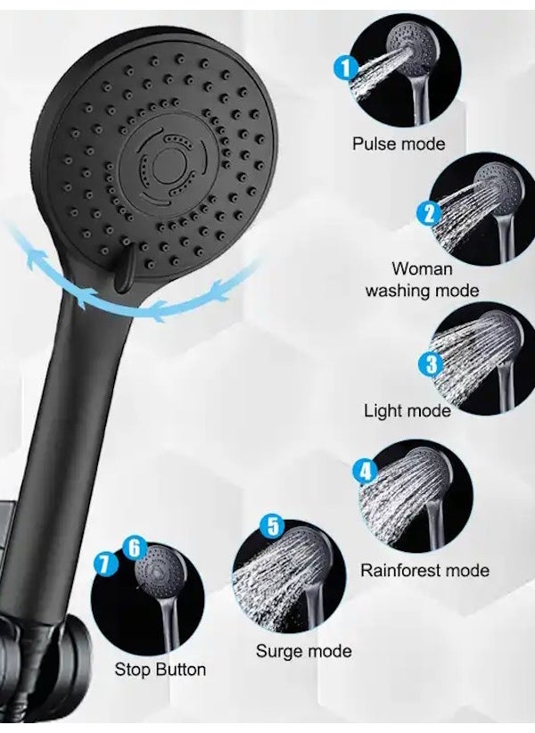 FAWER Faucet & Shower Full Black 5 Function Articulated Shower Set with Braided Hose - 409DB  - Image 5