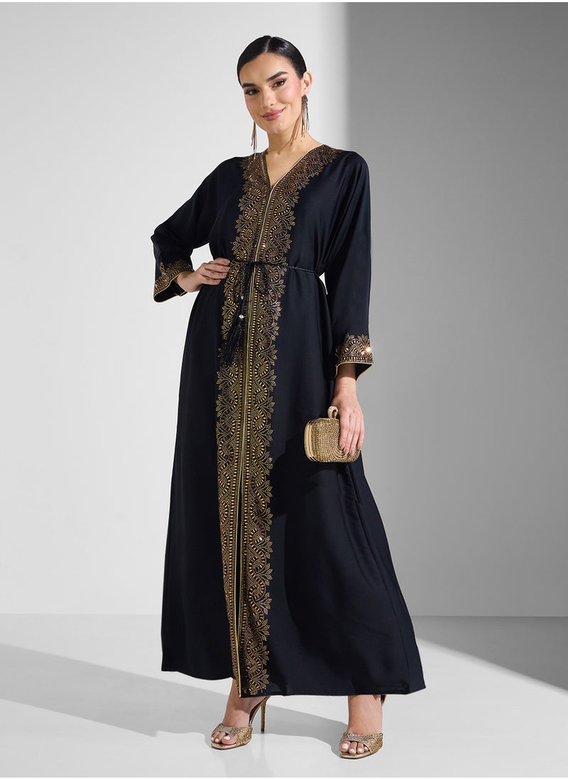 ARABIAN CLOSET Open Embellished Abaya With Belt  - Image 1