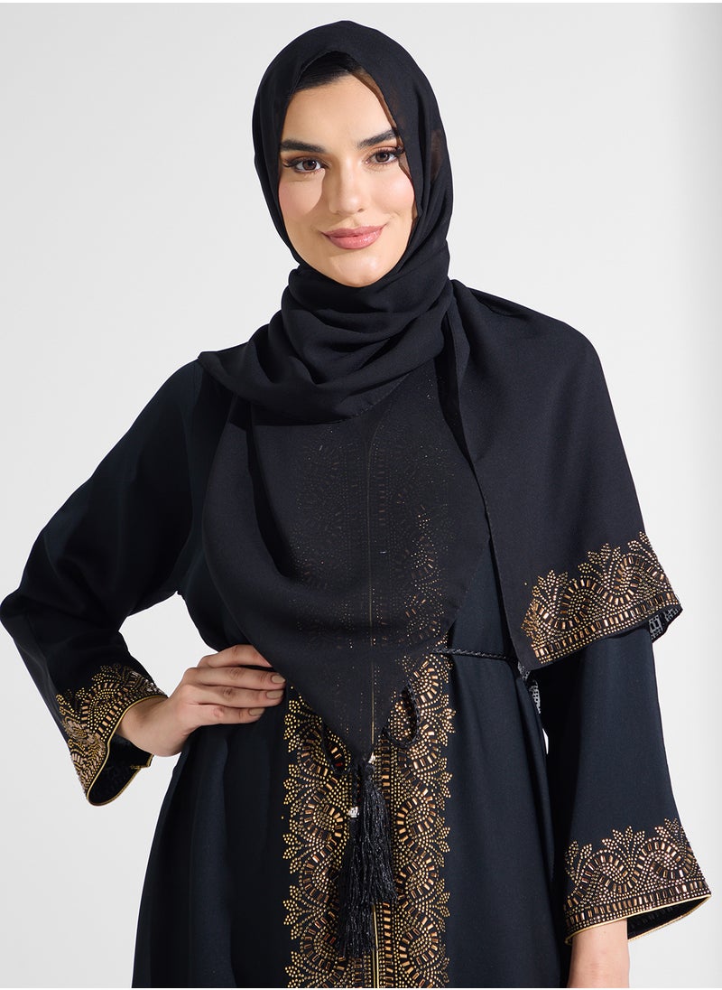ARABIAN CLOSET Open Embellished Abaya With Belt  - Image 4