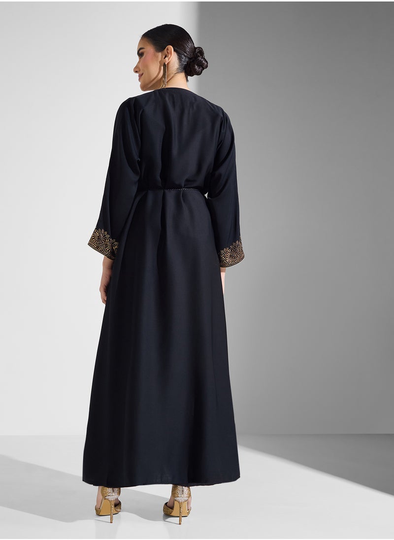 ARABIAN CLOSET Open Embellished Abaya With Belt  - Image 2