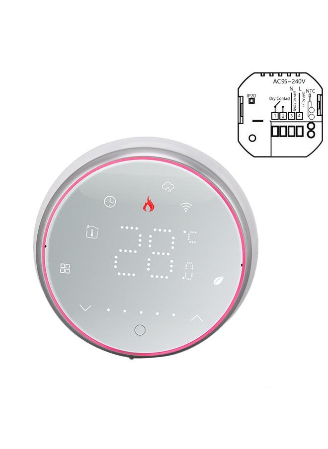 Thoraya Wireless WiFi Smart Thermostat LED Display Voice APP Control AC95~240V Energy Saving Smart Round Thermostat for Boiler Heating White  - Image 2