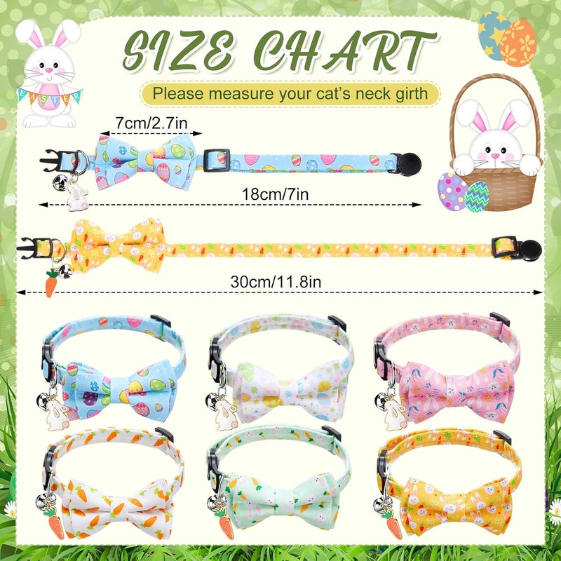 Hsei 6 Pcs Easter Cat Collar Bulk with Bow Tie Bell Spring Easter Eggs Carrots Bunny Rabbit Kitten Adjustable Breakaway Bowtie Collar for Boy Girl Cats Small Dog Pet Holiday Party Favors Gifts - Image 3