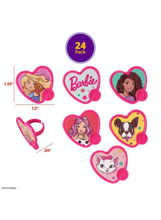 DecoPac Barbie Be The Future Rings, Pink Heart Shaped Cupcake Decorations Featuring Barbie and her Friends For Birthday Party And Celebrations - 24 Pack - Image 4