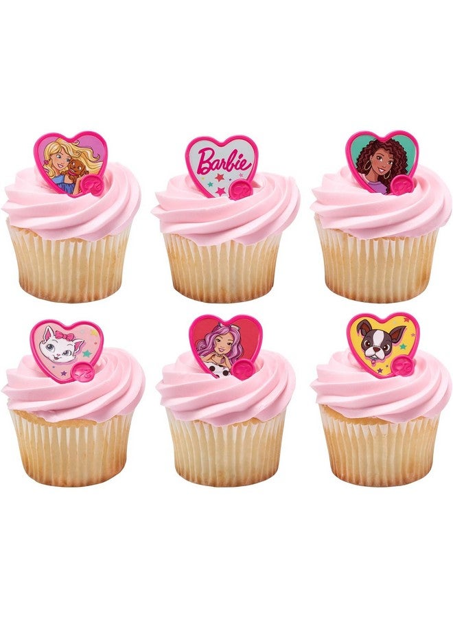 DecoPac Barbie Be The Future Rings, Pink Heart Shaped Cupcake Decorations Featuring Barbie and her Friends For Birthday Party And Celebrations - 24 Pack - Image 3