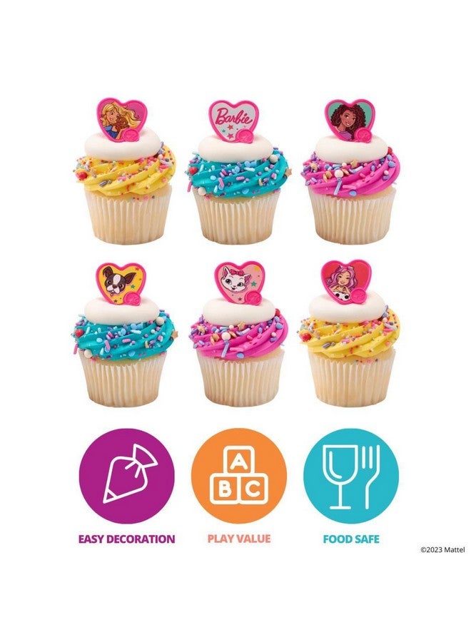 DecoPac Barbie Be The Future Rings, Pink Heart Shaped Cupcake Decorations Featuring Barbie and her Friends For Birthday Party And Celebrations - 24 Pack - Image 2