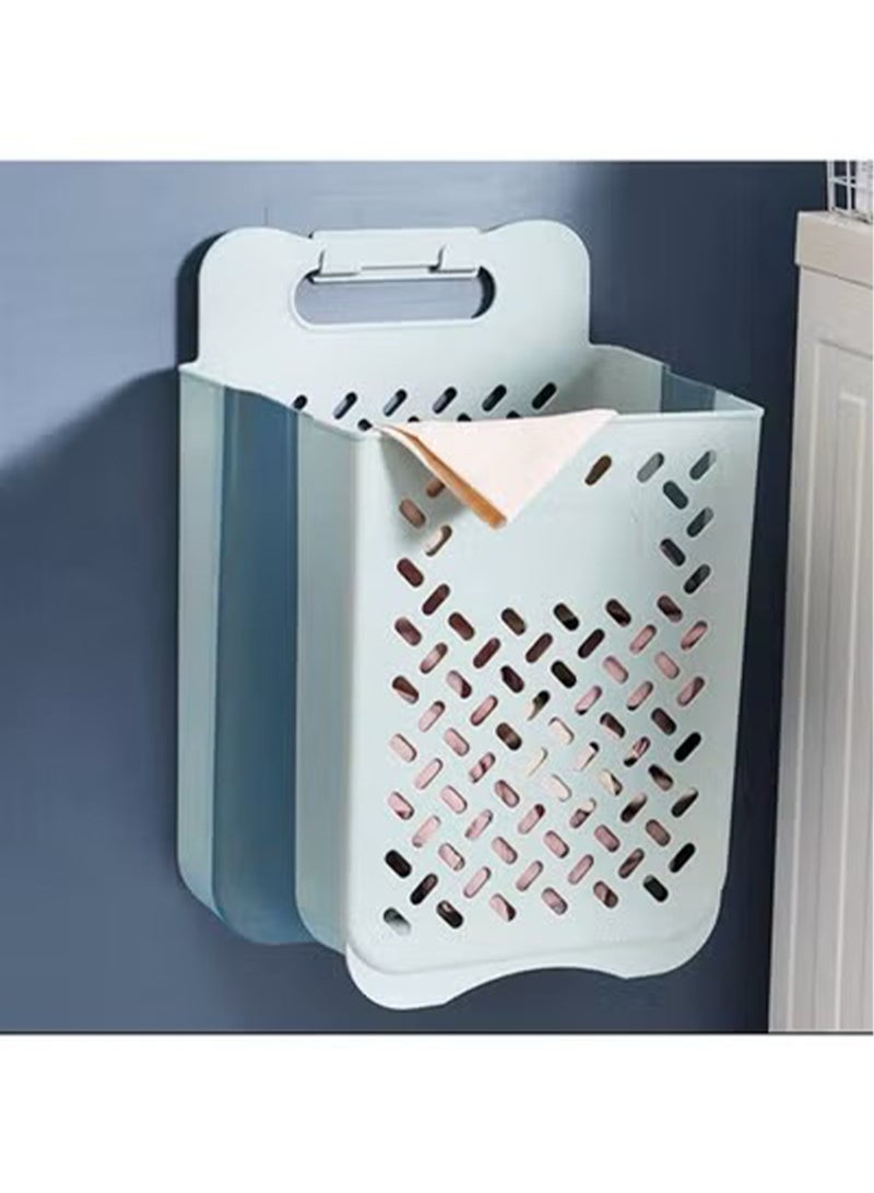 جي تي-ويل سلة غسيل معلقة قابلة للطي مع مقبض حمل متينة مقاومة للماء موفرة للمساحة سلة غسيل بلاستيكية طويلة قابلة للطي منظم للملابس - Image 1