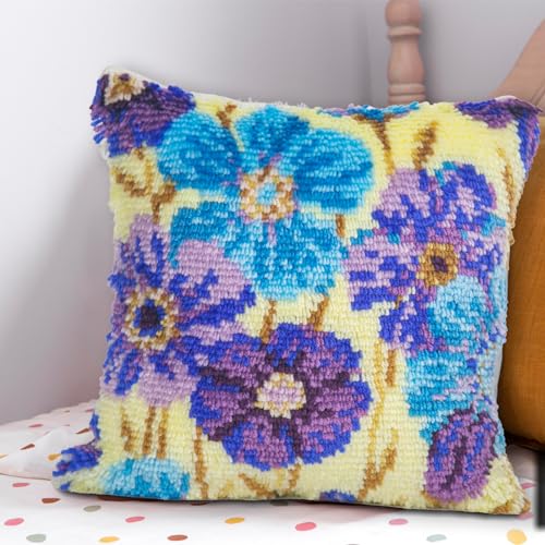 LAPATAIN Latch Hook Kits for DIY Throw Pillow Cover,Purple Flowers Pattern Needlework Cushion Cover Hand Craft Crochet for Great Family 17x17inch - Image 4