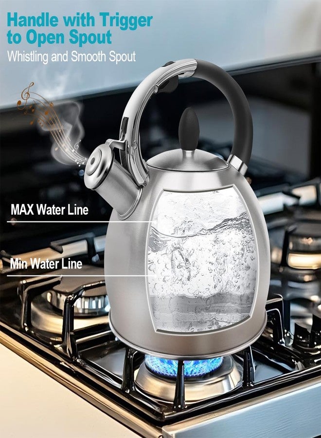 BAERFO Tea Kettle, 2.64 Qt Tea Pot Stovetop, Premium 304 Food-Grade Tea Kettle Stovetop, Resounding Sound, Vintage Aesthetics, with Pot Holder (Brushed) - Image 4