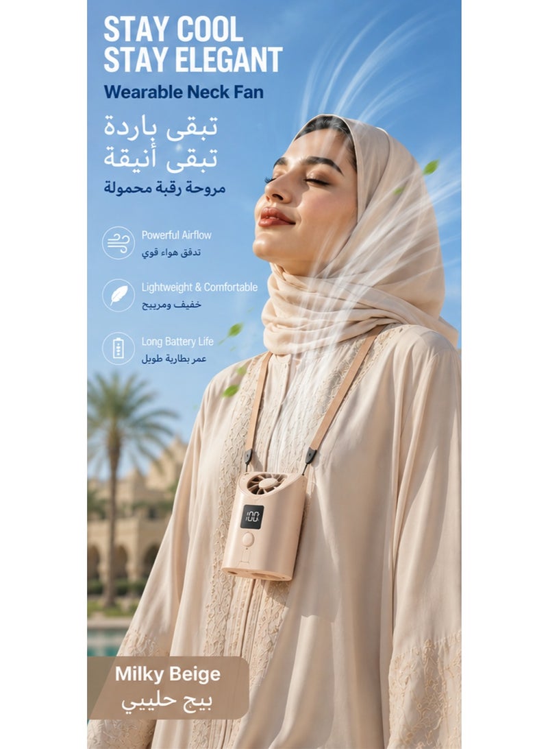 مروحة رقبة محمولة ومروحة خصر 2 في 1 قابلة للارتداء، تدفق هواء قوي 360 درجة بدون استخدام اليدين، شحن USB-C مع عمر بطارية طويل للأماكن الخارجية - Image 1