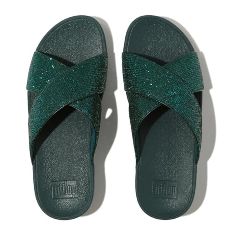 Lulu Glitterball Cross Slides womens Slide Sandal for casual wear, synthetic glitter upper, silver color, lightweight cushioned footbed - Image 3