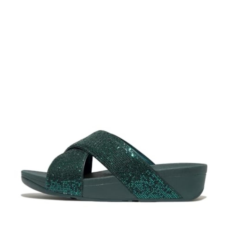 Lulu Glitterball Cross Slides womens Slide Sandal for casual wear, synthetic glitter upper, silver color, lightweight cushioned footbed - Image 1