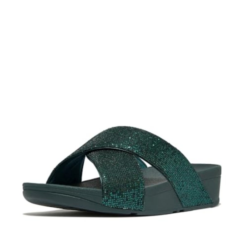 Lulu Glitterball Cross Slides womens Slide Sandal for casual wear, synthetic glitter upper, silver color, lightweight cushioned footbed - Image 5