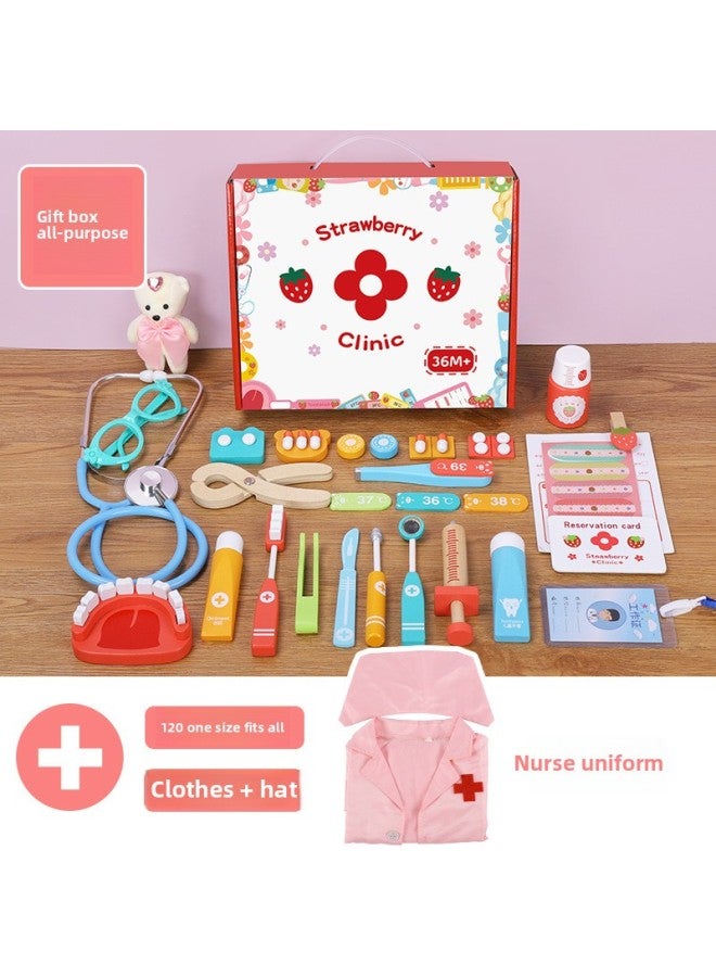 Children's Wooden Small Doctor Toy Doctor Nurse Injection Play House Boy Girl Stethoscope Baby Gift-Color:Gift Box Small Doctor [Almighty] + Nurses' Clothing  - Image 1